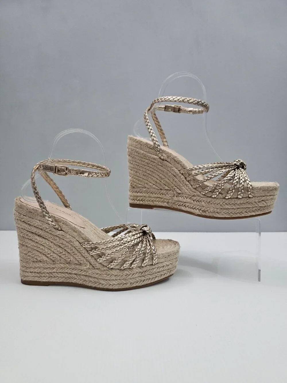 Loeffler Randall Pamela Mignon Espadrille Wedge Women 9 Champagne Knotted Sandal